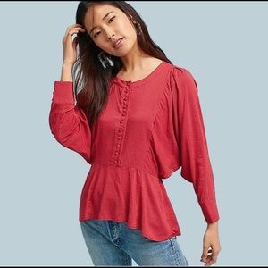 Anthropologie Maeve Retro Peplum Polka Dot Blouse